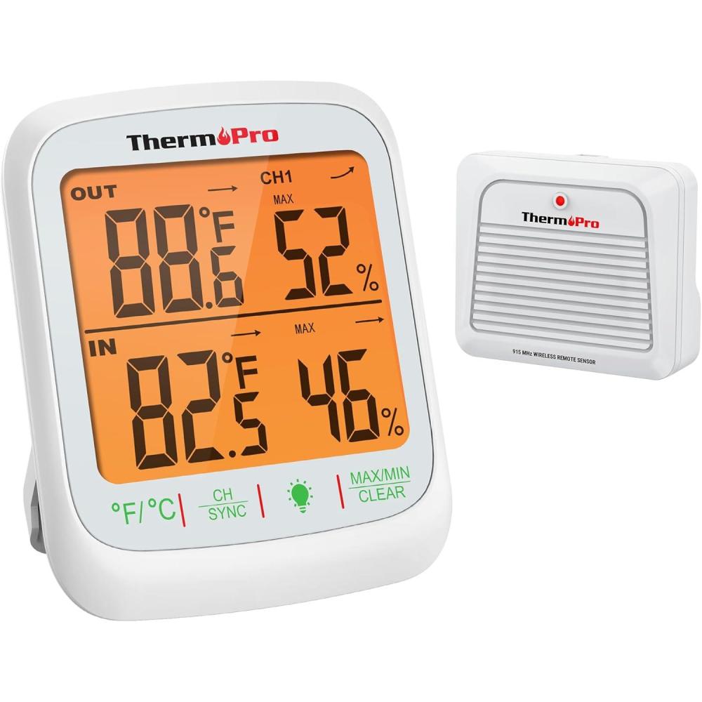 imageThermoPro TP260B Indoor Outdoor Thermometer Wireless 1000ft300m Range Pro Accuracy Digital Hygrometer Humidity Meter with Remote Temperature Sensor Inside Outside Thermometer for Home Patio Room