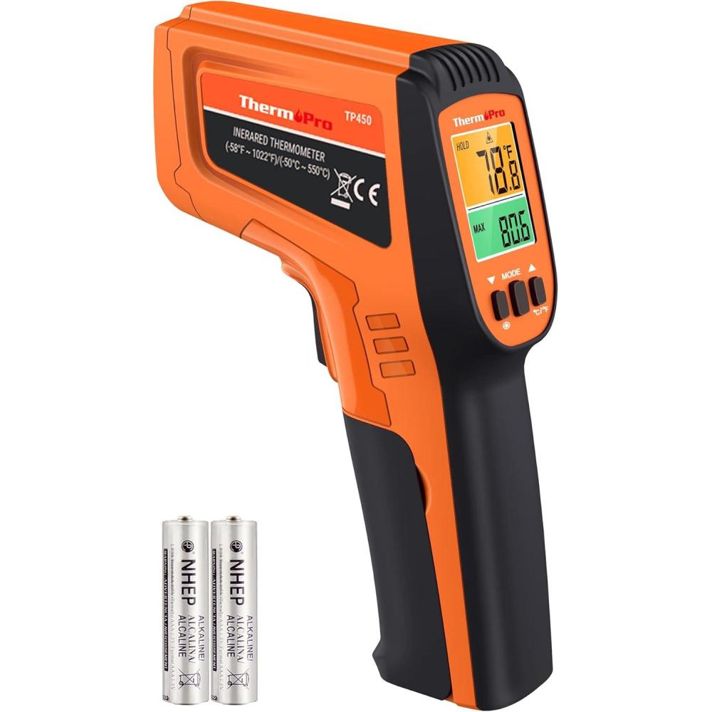 imageThermoPro TP450 Dual Laser Temperature Gun for Cooking Digital Infrared Thermometer for Pizza Oven Grill Laser Thermometer Gun with Adjustable Emissivity Temp Gun 58to 1022Not for Human2Laser DS 161