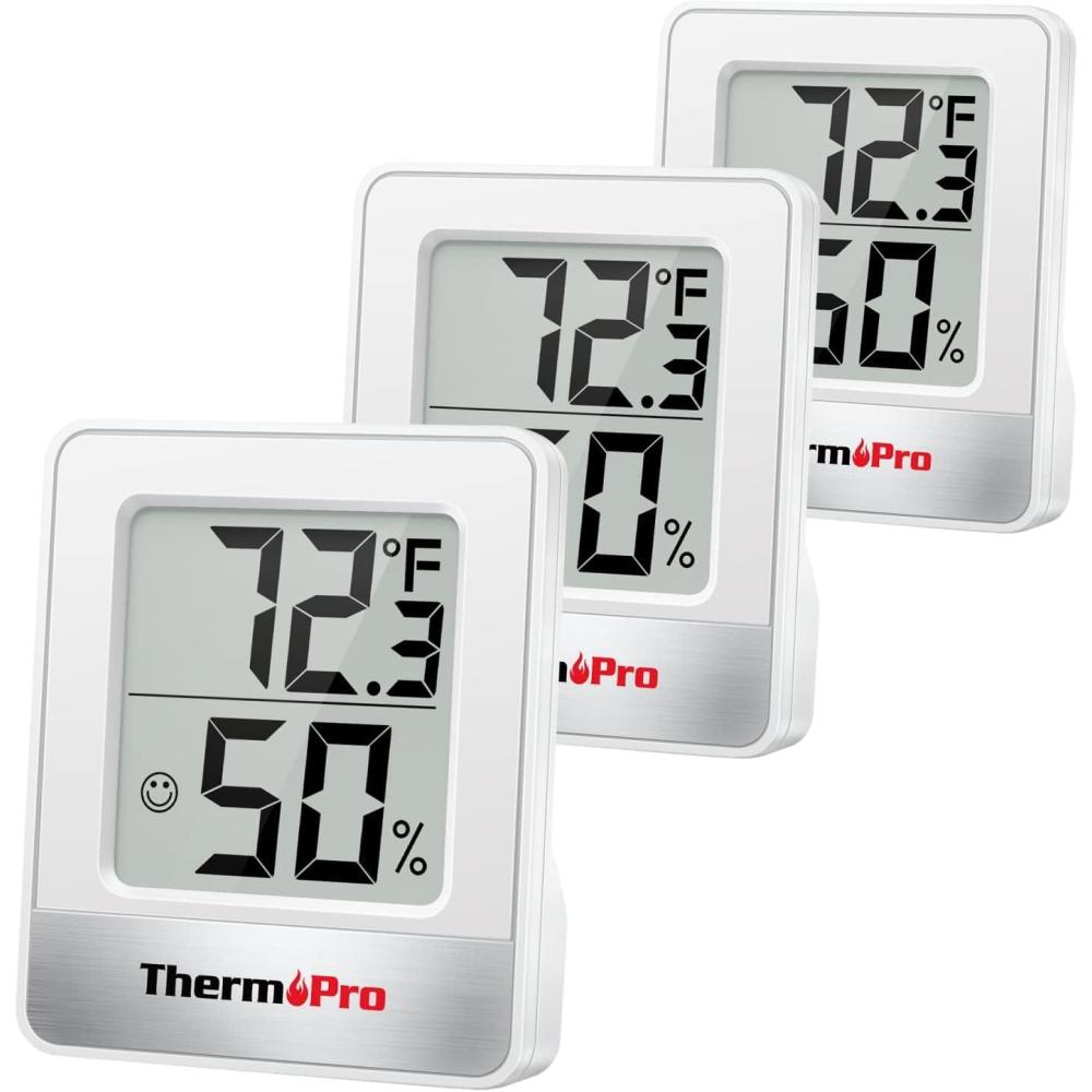 imageThermoPro TP49 3 Pieces Digital Hygrometer Indoor Thermometer Humidity Meter Mini Hygrometer with Temperature and Humidity Monitor Outdoor and Room Thermometer Weather StationOyster White