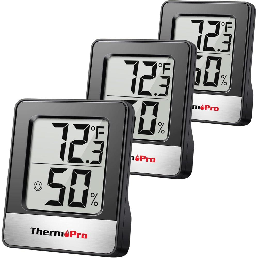 imageThermoPro TP49 3 Pieces Digital Hygrometer Indoor Thermometer Humidity Meter Mini Hygrometer with Temperature and Humidity Monitor Outdoor and Room Thermometer Weather StationPitch Black