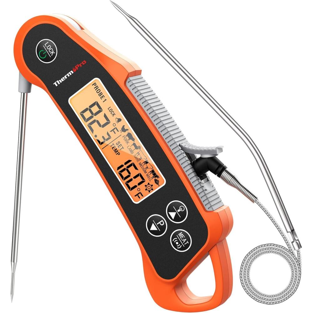 imageThermoPro TP710 Instant Read Meat Thermometer Digital for Cooking 2in1 Waterproof Kitchen Food Thermometer with Dual Probes and Dual Temperature Display for Oven Grilling Smoker ampamp BBQ