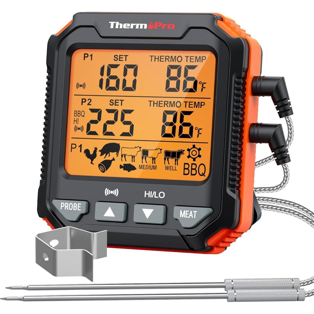 imageThermoPro TP717 Digital Meat Thermometer for Grilling Backlit Grill Thermometer Meat Thermometer Oven Safe with 2 Meat Probes Food Thermometer for Cooking with Temp Alert for Smoker BBQ Oven