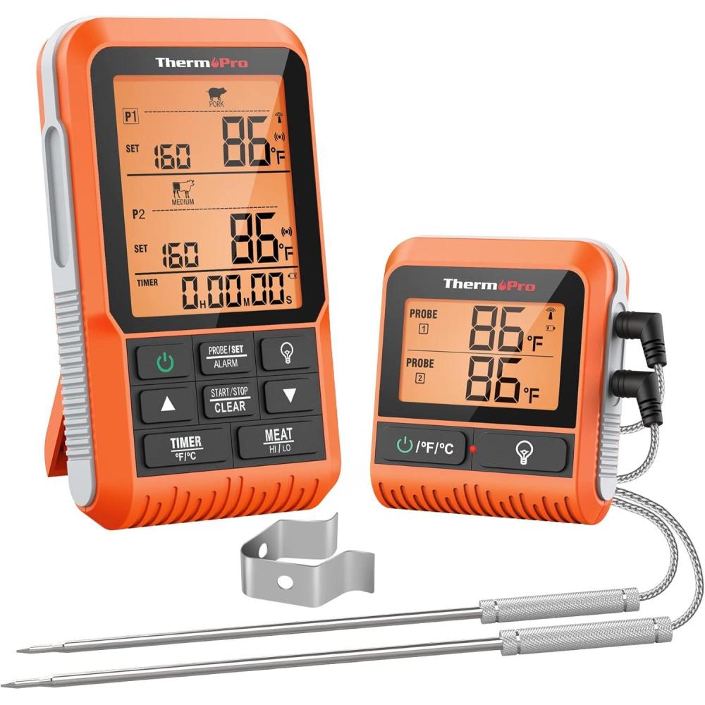 imageThermoPro TP829 1000ft Wireless Meat Thermometer Digital for Grilling and Smoking 4 Meat Probes Grill Thermometer for Outside Grill BBQ Thermometer for Cooking Turkey Temperature IndicatorTwo Probes
