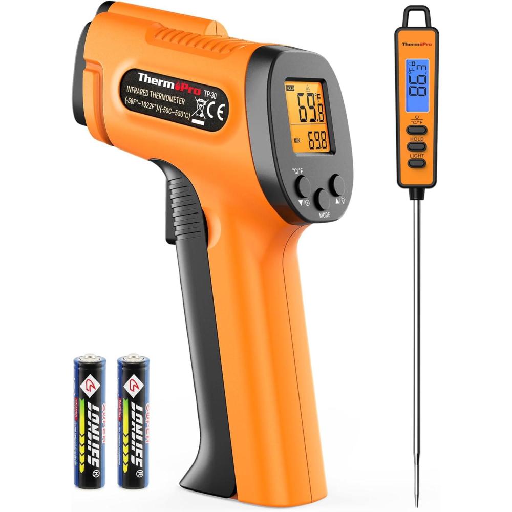 imageThermoPro Temperature Gun Infrared Thermometer Gun with Laser Pointer Meat Thermometer Digital with Super Long Probe Food Thermometer for Cooking Laser Thermometer Gun 581022 Not for Human