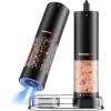 imageThermoPro 100ml Electric Salt and Pepper Grinder Set Rechargeable Automatic Pepper Grinder Shakers with External Adjustment Refillable Pepper Mill Set with Dust Cover ampamp LED Stainless Steel 2PackBlack