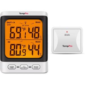 TempPro Indoor Outdoor Thermometer Wireless, 500 ft Outside Thermometer with Cold-Resistant Sensor, Outdoor Thermometer Waterproof for Patio with 3.3″ LCD Backlit Display (Previously ThermoPro)
