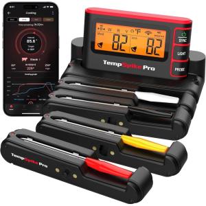 TempSpike Wireless Meat Thermometer Digital with App, WiFi & Bluetooth BBQ Grill Thermometer with High Precision, Waterproof & Heat-Resistant Probes, Rechargeable Base with Display for BBQ Smoker Oven(4 Probes)