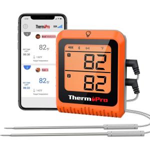 ThermoPro 650 ft Wireless Meat Thermometer Digital for Grilling and Smoking, 2 Probes Bluetooth Meat Thermometer for Cooking Turkey Fish Beef, Rechargeable Smoker Accessories for BBQ Oven(2 Probes)
