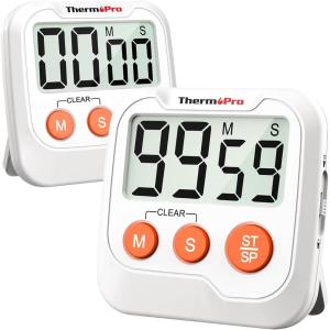 ThermoPro 99-Hour Digital Kitchen Timer with Strong Magnetic & Stable Stand, Classroom Timers with 3-Volume-Level, Stopwatch/Timer with Large LED Display, Digital Timers for Classroom, Office & Gym(White)