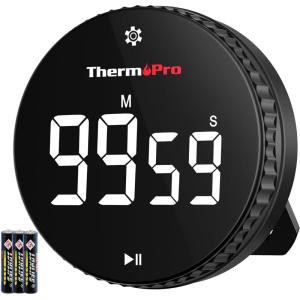 ThermoPro 99-Hour Digital Kitchen Timer with Strong Magnetic & Stable Stand, Classroom Timers with 3-Volume-Level, Stopwatch/Timer with Large LED Display, Digital Timers for Classroom, Office & Gym(Black)