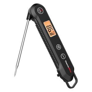 ThermoPro Digital Instant Read Meat Thermometer for Grilling Waterproof Kitchen Food Thermometer with Calibration & Backlight Smoker Oil Fry Candy Thermometer with Temperature Indicators(Pitch black)