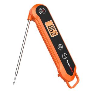ThermoPro Digital Instant Read Meat Thermometer for Grilling Waterproof Kitchen Food Thermometer with Calibration & Backlight Smoker Oil Fry Candy Thermometer with Temperature Indicators(Orange)