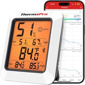 ThermoPro Hygrometer Thermometer for House TP350, Bluetooth Room Indoor Greenhouse Thermometer Monitor Up to 260FT, Backlit Humidity Meter Temperature Sensor with 2-Year Data Export(1)