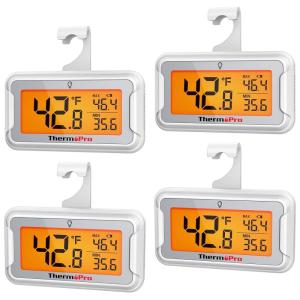 ThermoPro Refrigerator Thermometer with Large Backlit LCD Display, Waterproof Freezer Fridge Thermometer 2 Pack with Max/Min Record, Easy Battery Replacement, Magnetic & Stand Options for Room, Cooler(4)