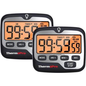 ThermoPro TM01 Kitchen Timers for Cooking with Count Up Countdown Timer, Digital Timer for Kids Students with Touch Backlight, Study Timers for Classroom Teacher Supplies(2 Pack)