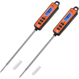 ThermoPro TP01A Digital Meat Thermometer for Cooking Candle Liquid Deep Frying Oil Candy, Kitchen Food Instant Read Thermometer with Super Long Probe, Backlit, Lock Function(Orange 2Pcs)