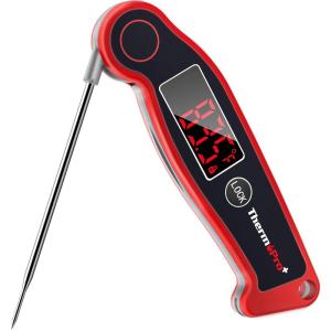 ThermoPro TP19 Waterproof Digital Meat Thermometer for Grilling with Ambidextrous Backlit & Thermocouple Instant Read Kitchen Cooking Food Thermometer for Candy Water Oil BBQ Grill Smoker(Classic-red)