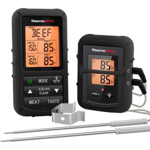 ThermoPro TP20 500FT Wireless Meat Thermometer with Dual Meat Probe, Digital Cooking Food Meat Thermometer Wireless for Smoker BBQ Grill Thermometer Beef Steak Fish Turkey Thermometer(Pitch-black)
