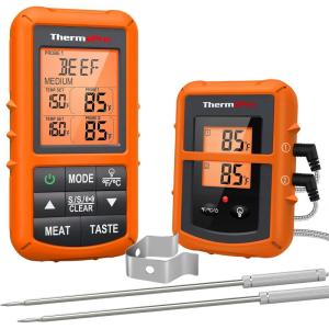 ThermoPro TP20 500FT Wireless Meat Thermometer with Dual Meat Probe, Digital Cooking Food Meat Thermometer Wireless for Smoker BBQ Grill Thermometer Beef Steak Fish Turkey Thermometer(Orange)