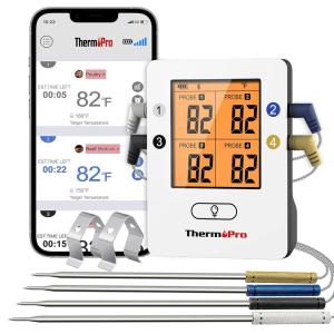 ThermoPro TP25 650FT Wireless Meat Thermometer with 4 Probes, Bluetooth Meat Thermometer for Cooking, BBQ Oven Food Smoker Thermometer Rechargeable(White)