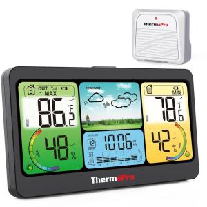 ThermoPro TP280 1000FT Home Weather Stations Wireless Indoor Outdoor Thermometer, Indoor Outdoor Weather Stations with Accurate Sensor, Inside Outside Weather Thermometer Barometer with Forecast(Black)