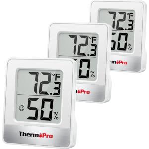 ThermoPro TP49 3 Pieces Digital Hygrometer Indoor Thermometer Humidity Meter Mini Hygrometer with Temperature and Humidity Monitor Outdoor and Room Thermometer Weather Station(Oyster White)