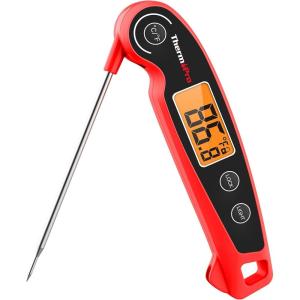 ThermoPro TP605 Instant Read Meat Thermometer Digital for Cooking, Waterproof Food Thermometer with Backlight & Calibration, Digital Probe Cooking Thermometer for Kitchen, Outdoor Grilling and BBQ(Red)