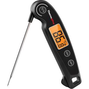 ThermoPro TP605 Instant Read Meat Thermometer Digital for Cooking, Waterproof Food Thermometer with Backlight & Calibration, Digital Probe Cooking Thermometer for Kitchen, Outdoor Grilling and BBQ(Black)