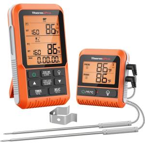 ThermoPro TP829 1000ft Wireless Meat Thermometer Digital for Grilling and Smoking, 4 Meat Probes Grill Thermometer for Outside Grill, BBQ Thermometer for Cooking Turkey Temperature Indicator(Two Probes)