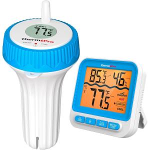 ThermoPro Waterproof Wireless Indoor Outdoor Thermometer for Swimming Pool, Upgraded IPX8 Water Temperature Monitor Floating for Hot Tub, Cold Plunge, Ice Bath, Pond(Pool Thermometer)