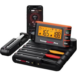 ThermoPro WiFi Bluetooth Wireless Meat Thermometer Digital, Unlimited Range,Detachable Thiner Meat Probe & Standalone Base,1050°F Heat Resistance,Food Thermometer for Cooking Grill Smoker Oven Fryer(Wireless Meat Thermometer-4 Probes)