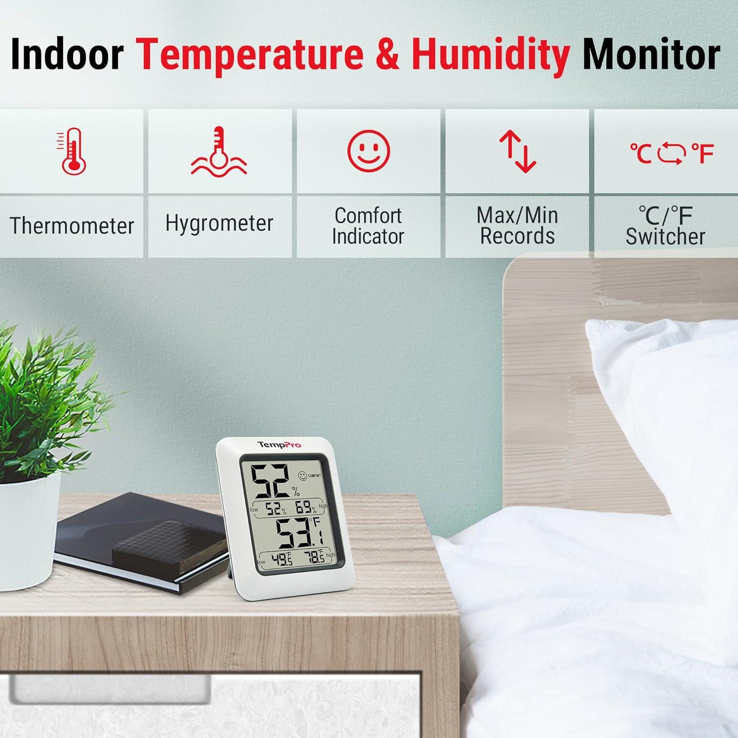 imageTempPro TP50 3 Pieces Digital Hygrometer Indoor Thermometer Room Thermometer and Humidity Gauge with Temperature Humidity Monitor Previously ThermoPro