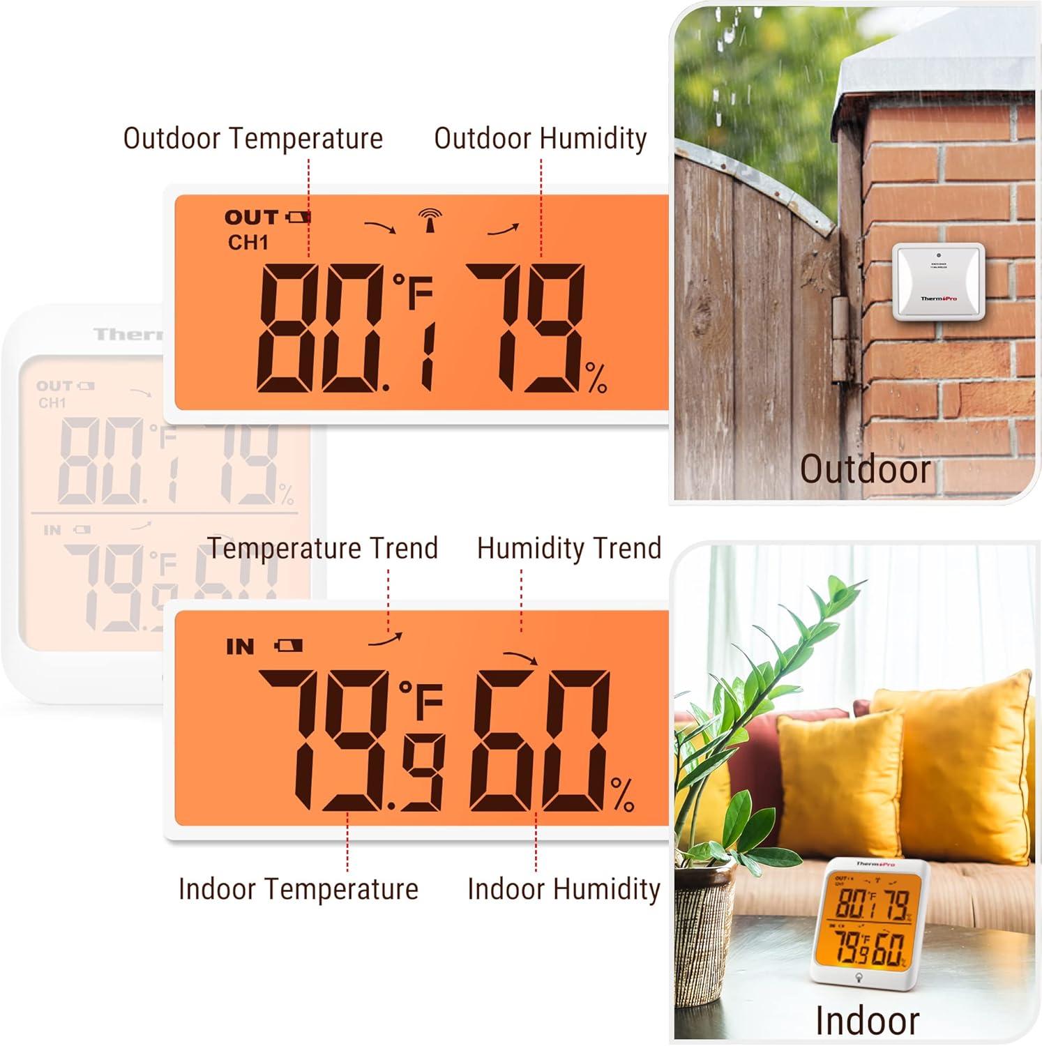 imageThermoPro Indoor Outdoor Thermometer Wireless Hygrometer 500FT Inside Outside Thermometer Remote Temperature Monitor with ColdResistant Sensor Outdoor Thermometers for Patio Home Greenhouse