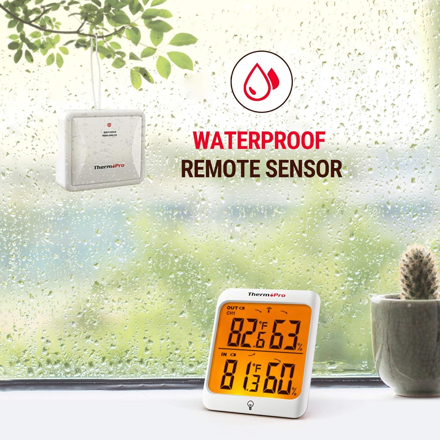 imageThermoPro Indoor Outdoor Thermometer Wireless Hygrometer 500FT Inside Outside Thermometer Remote Temperature Monitor with ColdResistant Sensor Outdoor Thermometers for Patio Home Greenhouse