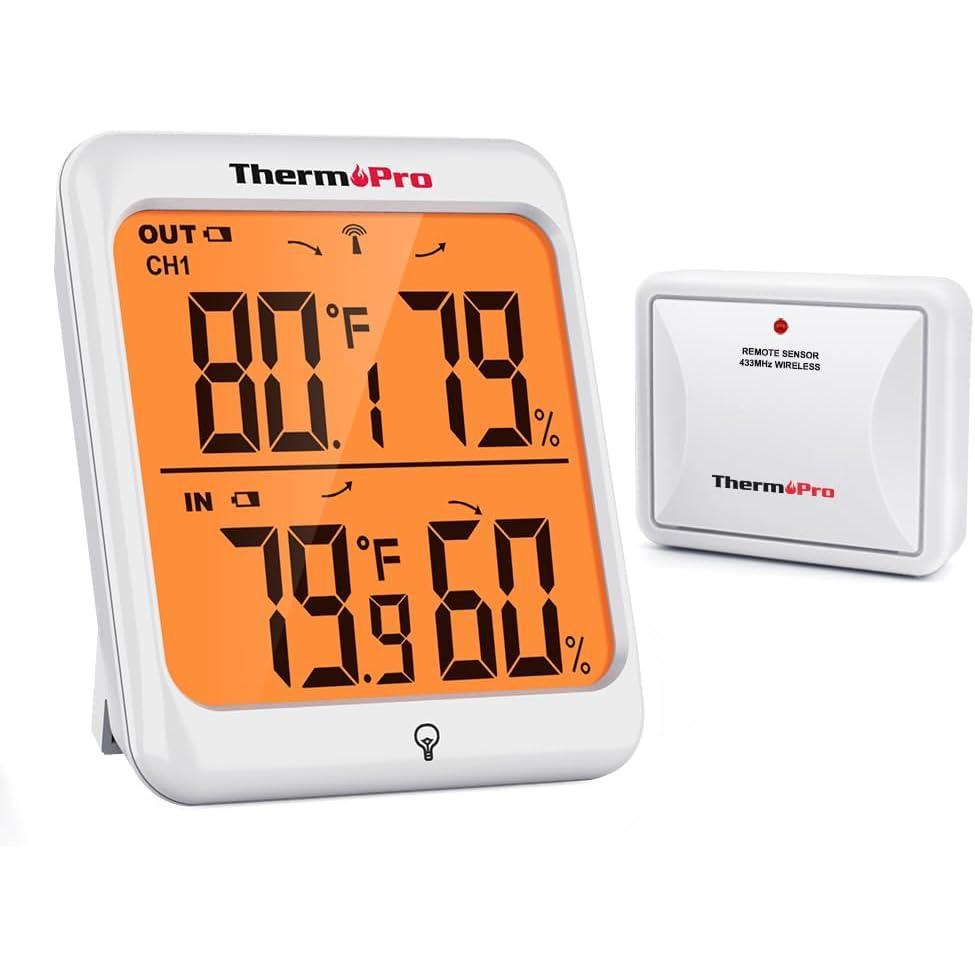 imageThermoPro Indoor Outdoor Thermometer Wireless Hygrometer 500FT Inside Outside Thermometer Remote Temperature Monitor with ColdResistant Sensor Outdoor Thermometers for Patio Home Greenhouse