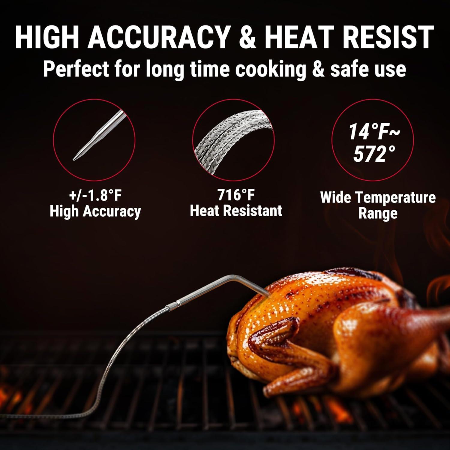 imageThermoPro 450 ft Bluetooth Meat Thermometer with 2 Probes Meat Thermometer Digital Wireless for BBQ Oven Smoker Thermometer for Cooking Chicken Steaks Poultry2 ProbesWaterproof