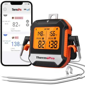 ThermoPro 450 ft Bluetooth Meat Thermometer with 2 Probes, Meat Thermometer Digital Wireless for BBQ Oven, Smoker Thermometer for Cooking Chicken Steaks Poultry(2 Probes-Waterproof)