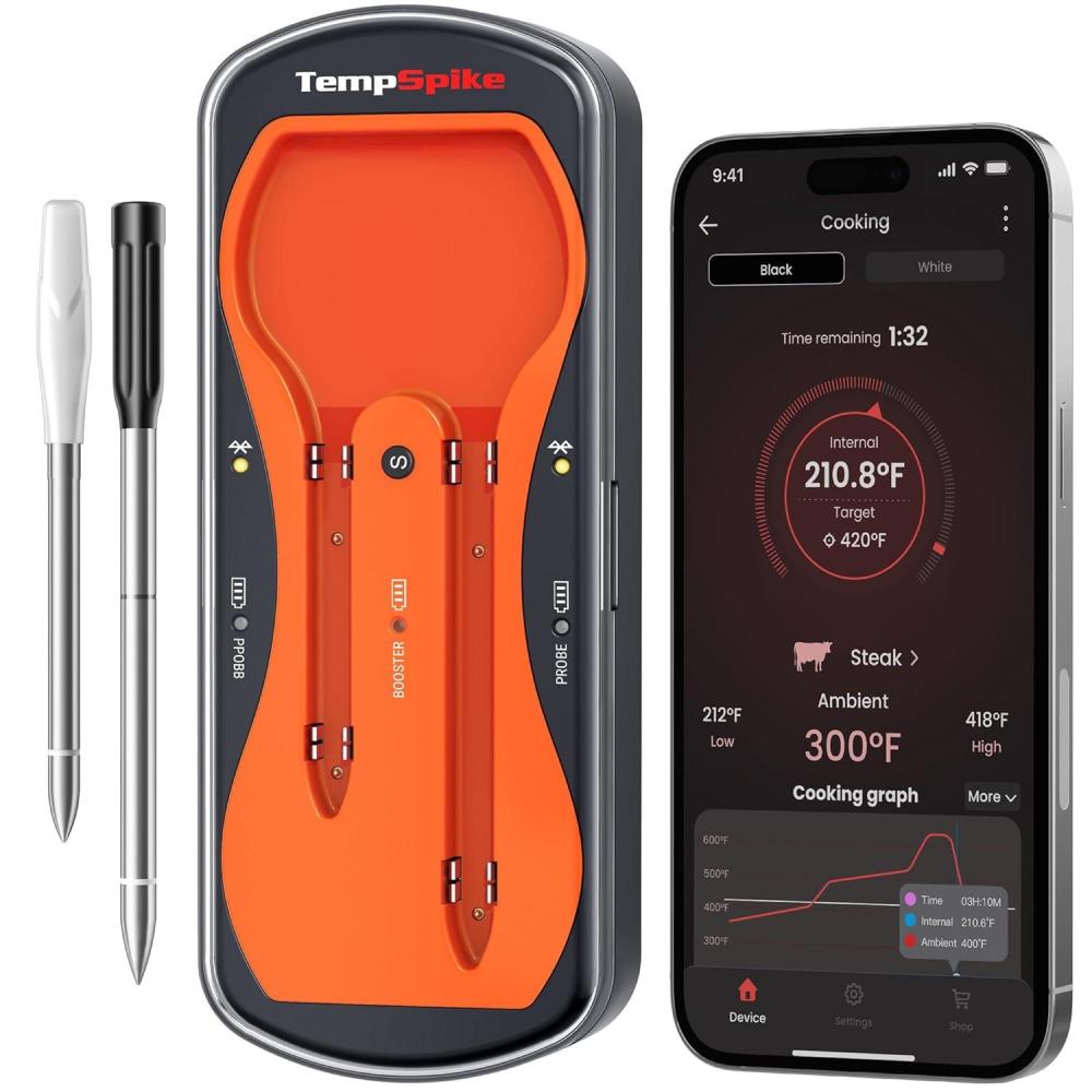 image:imageThermoPro 500ft Wireless Meat Thermometer for Cooking Long ampamp Short Colored Probes Bluetooth Meat Thermometer for Kitchen Oven Smoker Rechargeable Meat Probe for Backyard Grill BBQ Holiday Gifts