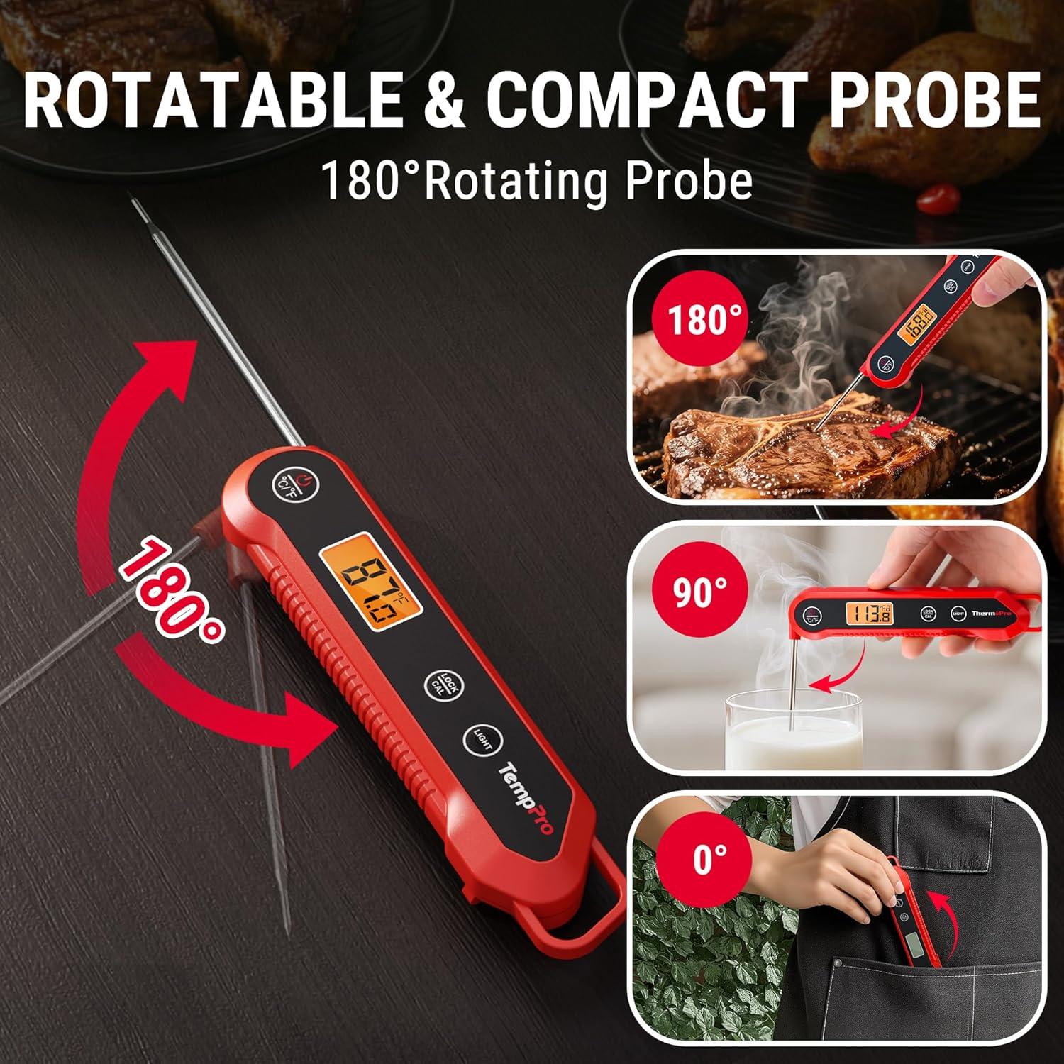 image:imageThermoPro TempPro 3Sec Instant Read Digital Meat Thermometer 09F Accuracy Waterproof amp Backlight Food Thermometer for Cooking Oil Fry Candy Meat Probe for Kitchen BBQ Oven Grill Smoker