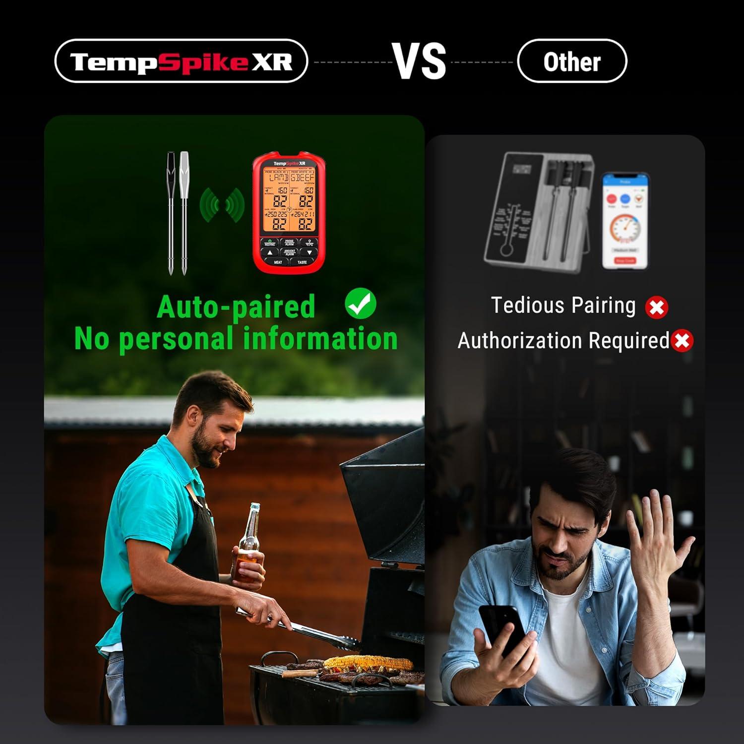 image:imageThermoPro TempSpike 2000FT Wireless Meat Thermometer with 2 UltraThin Meat Probe Smart Meat Thermometer Digital Wireless for Rotisserie Smoker BBQ Grill and Kitchen Cooking ThermometerRed