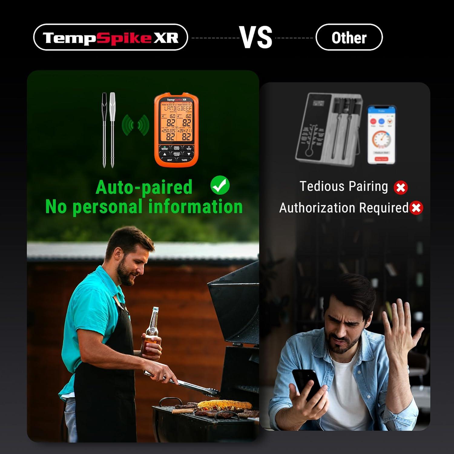 image:imageThermoPro TempSpike 2000FT Wireless Meat Thermometer with 2 UltraThin Meat Probe Smart Meat Thermometer Digital Wireless for Rotisserie Smoker BBQ Grill and Kitchen Cooking ThermometerOrange