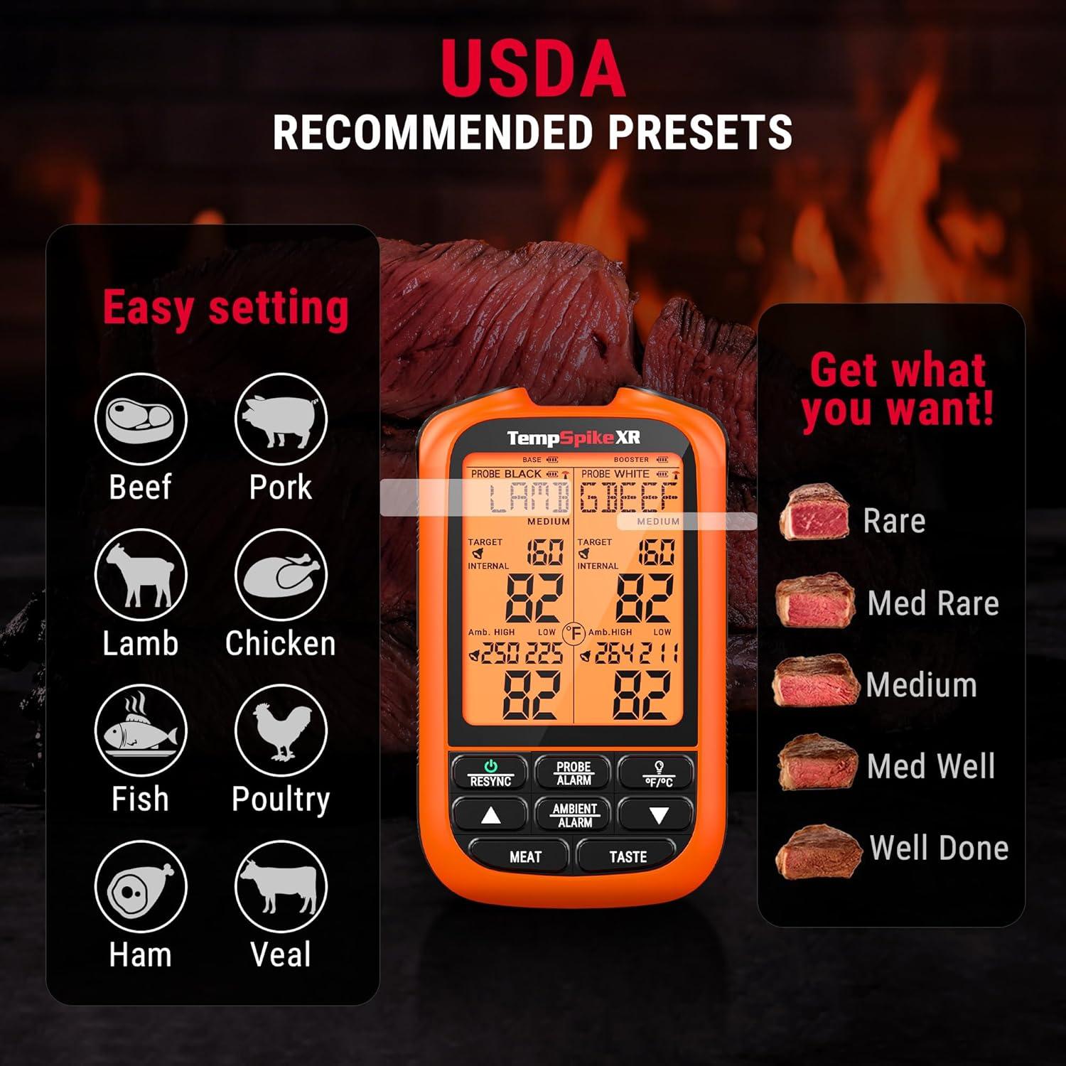 image:imageThermoPro TempSpike 2000FT Wireless Meat Thermometer with 2 UltraThin Meat Probe Smart Meat Thermometer Digital Wireless for Rotisserie Smoker BBQ Grill and Kitchen Cooking ThermometerOrange