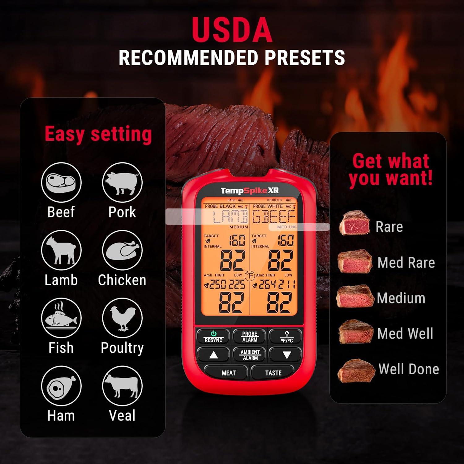image:imageThermoPro TempSpike 2000FT Wireless Meat Thermometer with 2 UltraThin Meat Probe Smart Meat Thermometer Digital Wireless for Rotisserie Smoker BBQ Grill and Kitchen Cooking ThermometerRed