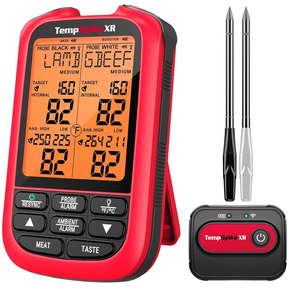 image:imageThermoPro TempSpike 2000FT Wireless Meat Thermometer with 2 UltraThin Meat Probe Smart Meat Thermometer Digital Wireless for Rotisserie Smoker BBQ Grill and Kitchen Cooking ThermometerRed