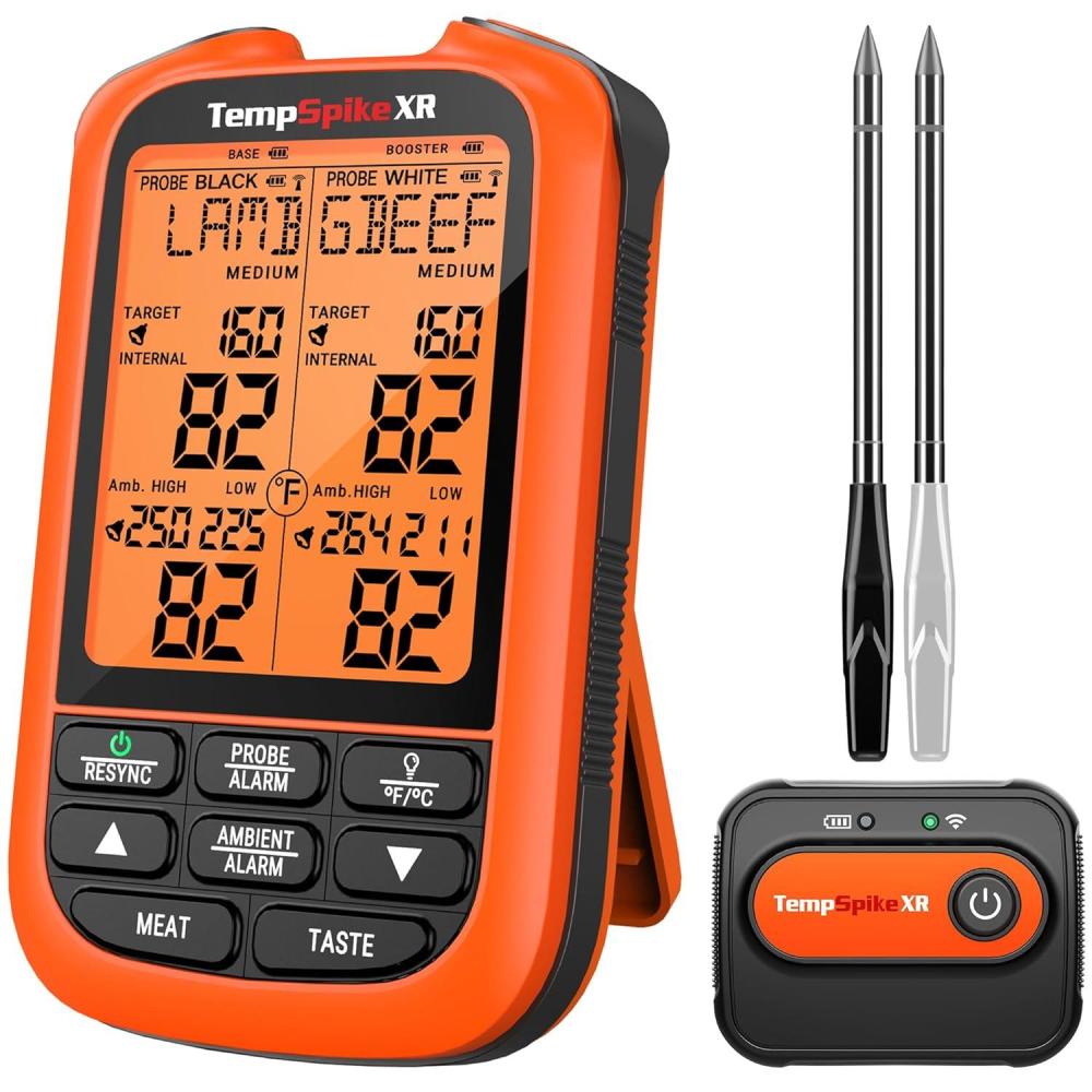 image:imageThermoPro TempSpike 2000FT Wireless Meat Thermometer with 2 UltraThin Meat Probe Smart Meat Thermometer Digital Wireless for Rotisserie Smoker BBQ Grill and Kitchen Cooking ThermometerOrange