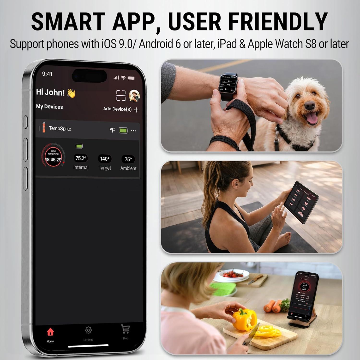 image:imageThermoPro 500ft Wireless Meat Thermometer for Cooking Bluetooth Meat Thermometer with Upgraded Meat Probe for Kitchen Oven Smoker Rechargeable Meat Probe for Backyard Grill BBQ Holiday Gifts
