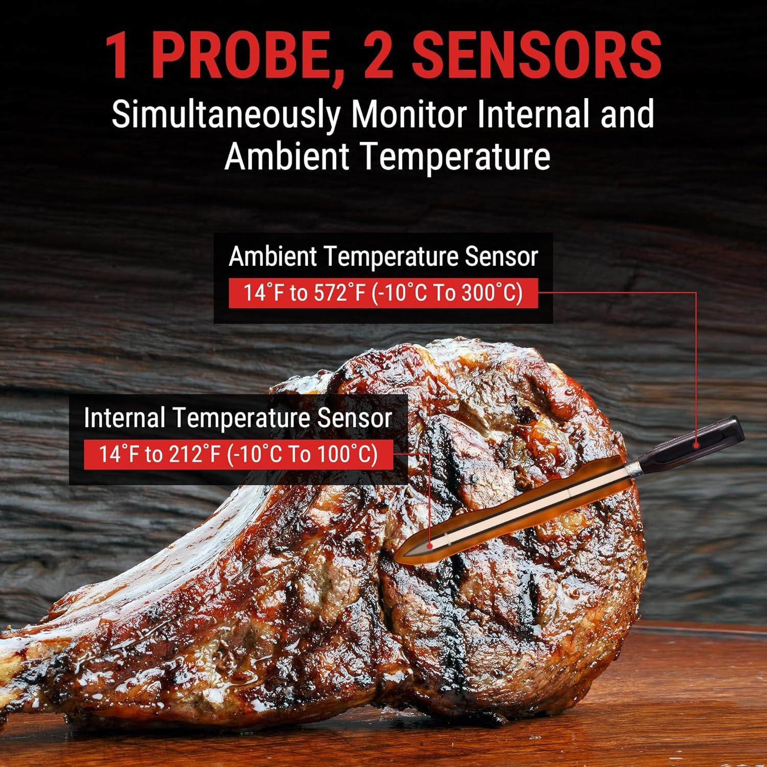 image:imageThermoPro 500ft Wireless Meat Thermometer for Cooking Bluetooth Meat Thermometer with Upgraded Meat Probe for Kitchen Oven Smoker Rechargeable Meat Probe for Backyard Grill BBQ Holiday Gifts
