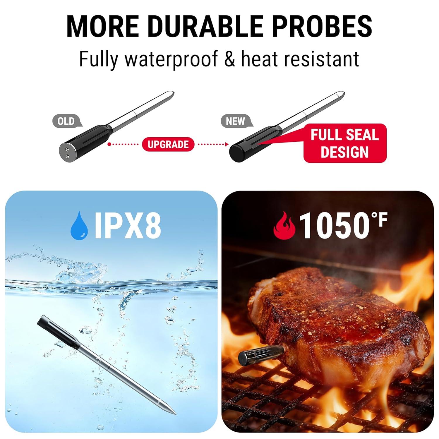 image:imageThermoPro 500ft Wireless Meat Thermometer for Cooking Bluetooth Meat Thermometer with Upgraded Meat Probe for Kitchen Oven Smoker Rechargeable Meat Probe for Backyard Grill BBQ Holiday Gifts