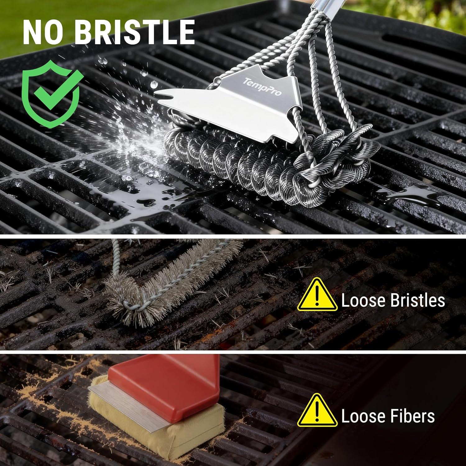image:imageTempPro BBQ Grill Brush with Wide Scraper BristleFree Stainless Steel Grilling Cleaner Safe AllGrate Cleaner Perfect for BBQ Grill Cleaning Accessory Previously ThermoPro
