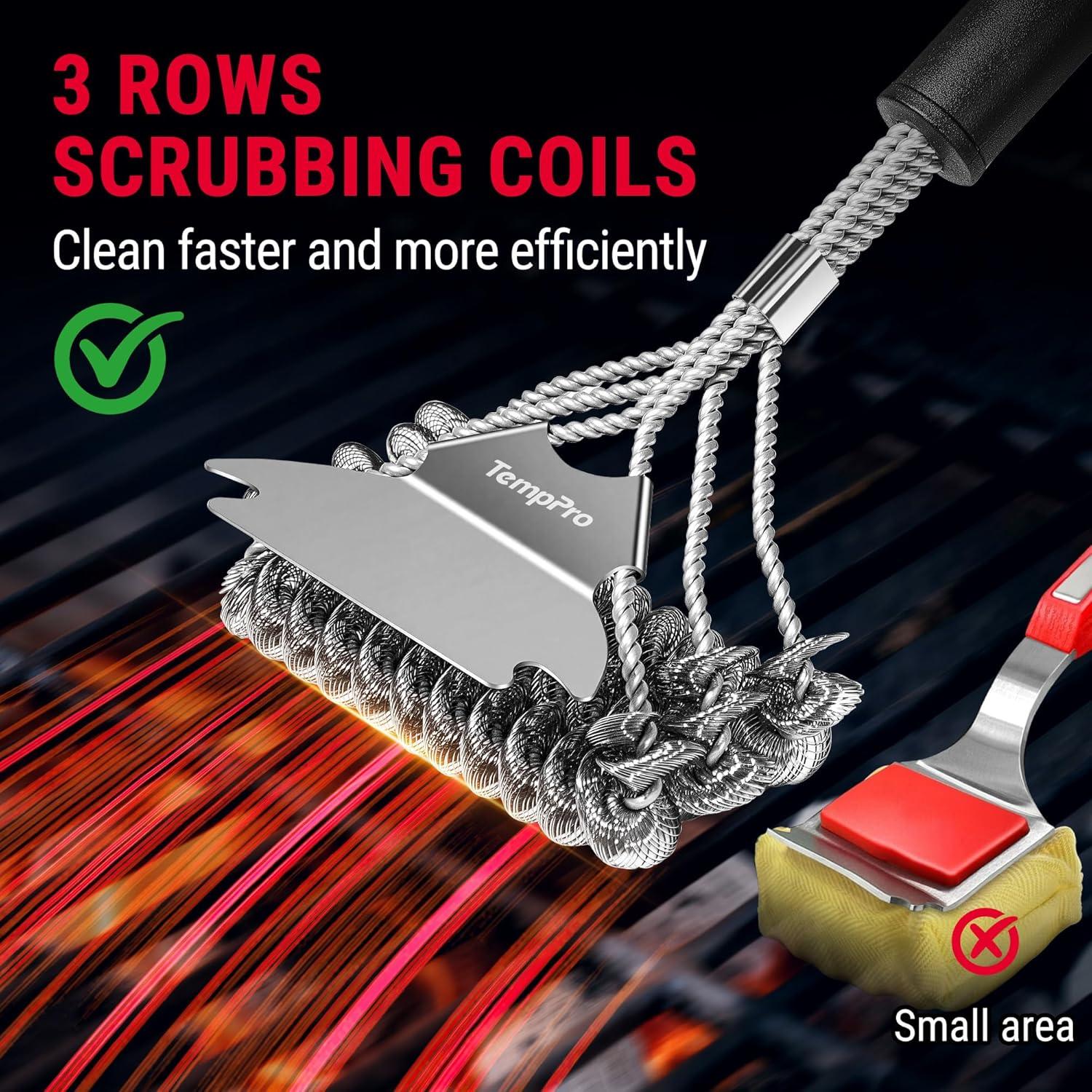image:imageTempPro BBQ Grill Brush with Wide Scraper BristleFree Stainless Steel Grilling Cleaner Safe AllGrate Cleaner Perfect for BBQ Grill Cleaning Accessory Previously ThermoPro